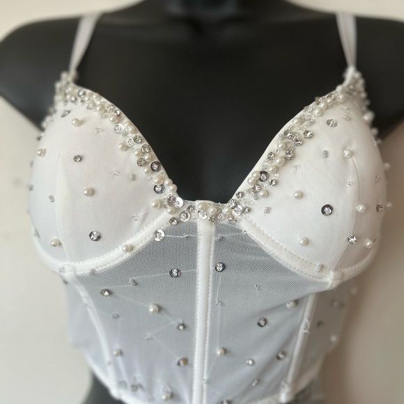 Rhinestone and Pearl Crop Top - Picture 2 of 7